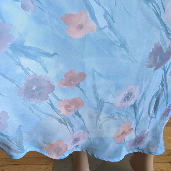 Vintage Y2K Express Blue Maxi Dress Semi Sheer Overlay Floral Fairycore Size 3-4 - Picture 7 of 11